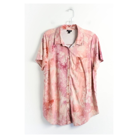 torrid Tops - Torrid pink tie-dye button-down shirt shortsleeve Coachella festival plus size 1